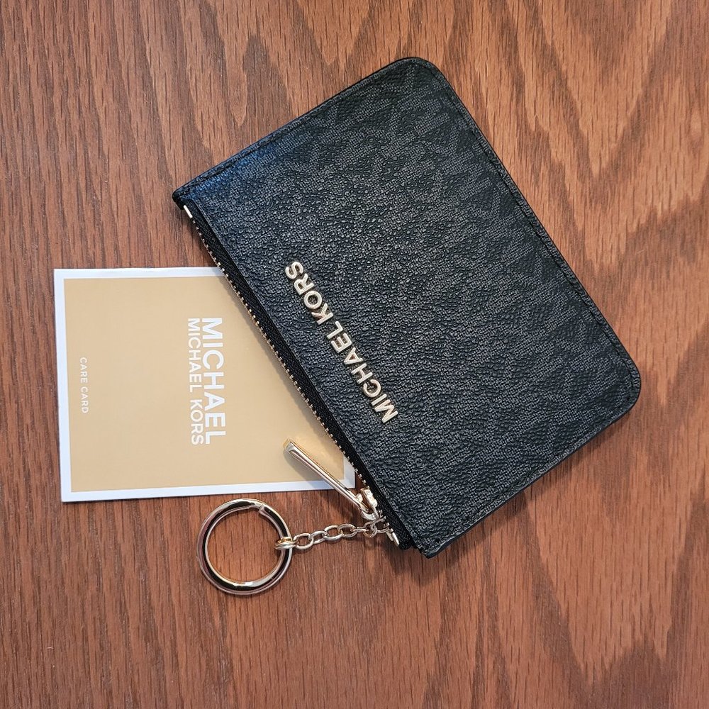 NWT MICHAEL KORS JET SET COIN POUCH WITH ID - BLACK